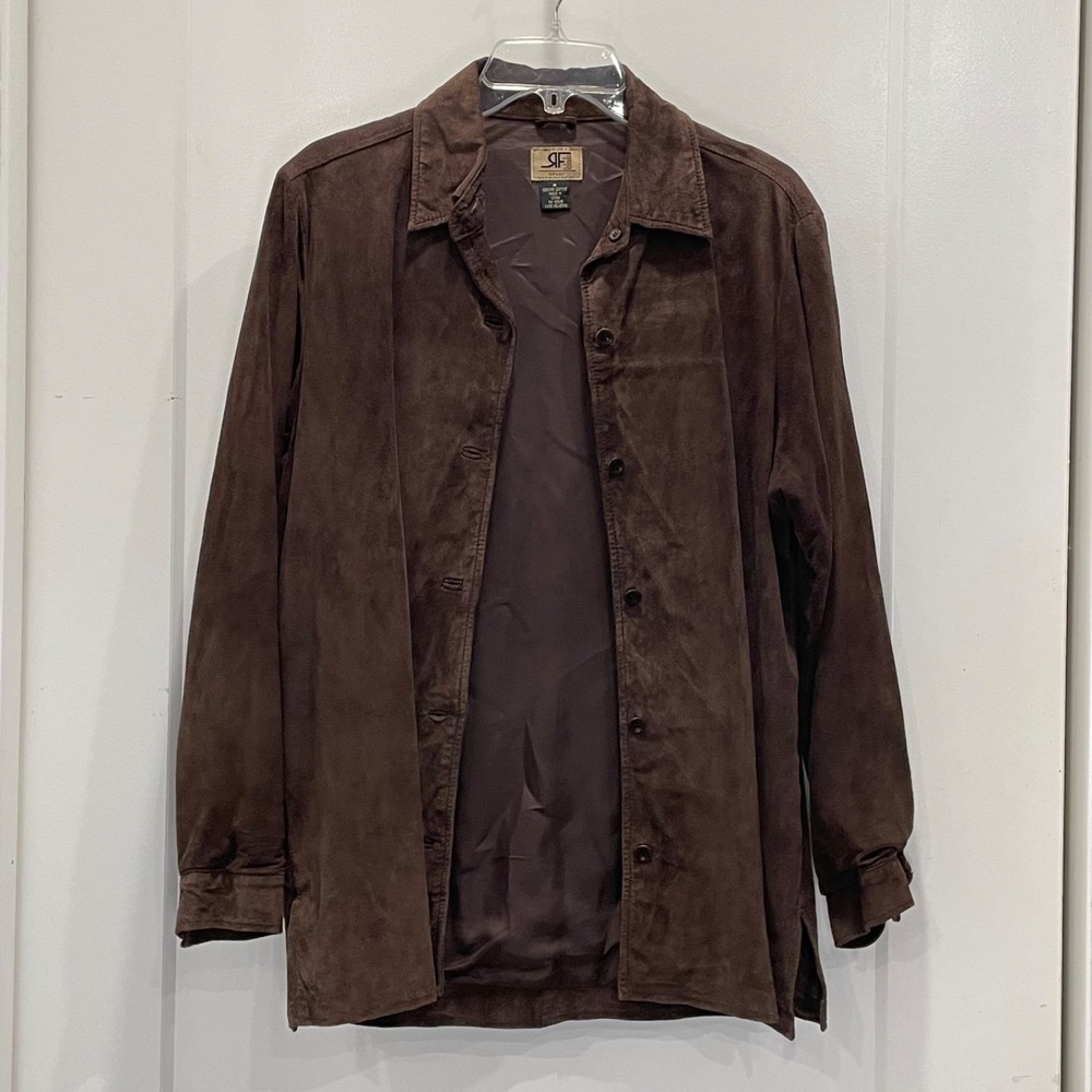 Boho Western Cowgirl Suede Leather Jacket Shirt Size M Brown Button Up - Picture 2 of 8